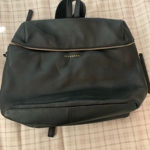 Levenger black leather bag and backpack